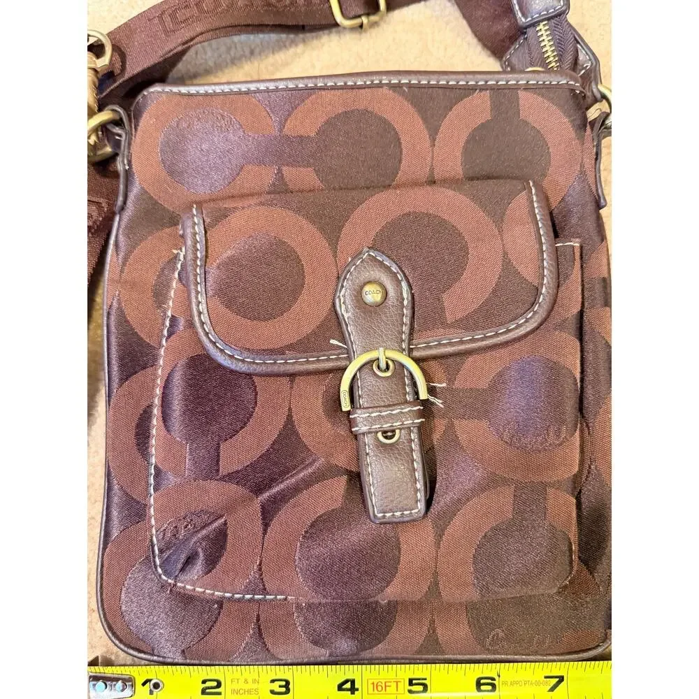 Coach Brown Signature C Monogram Nylon Jacquard Swingpack Crossbody Bag Purse